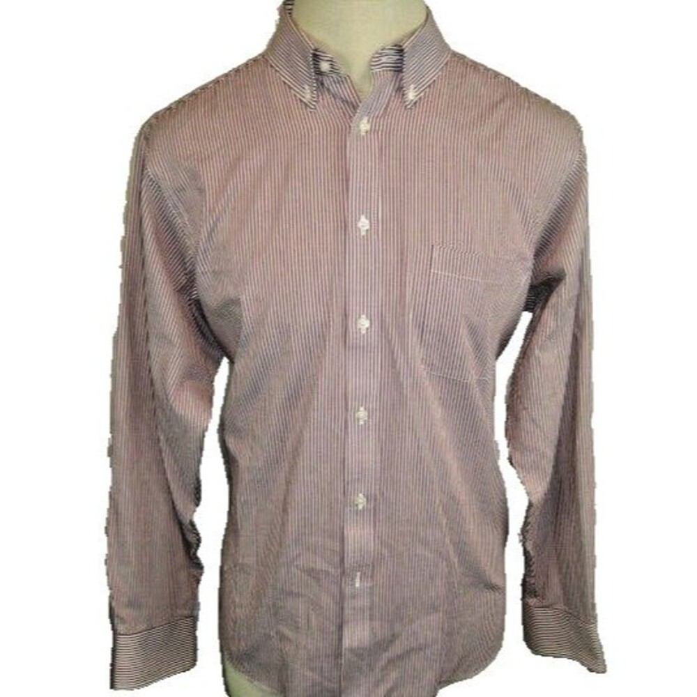 Mens Izod Red Pencil Stripe Cotton Blend LS Casual Shirt sz 16.5x34/35